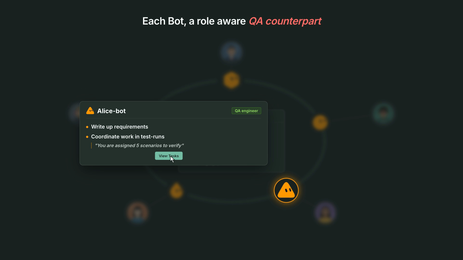 A QA engineer's Bonobi reports "You are assigned 5 scenarios to verify" with a View Tasks button
