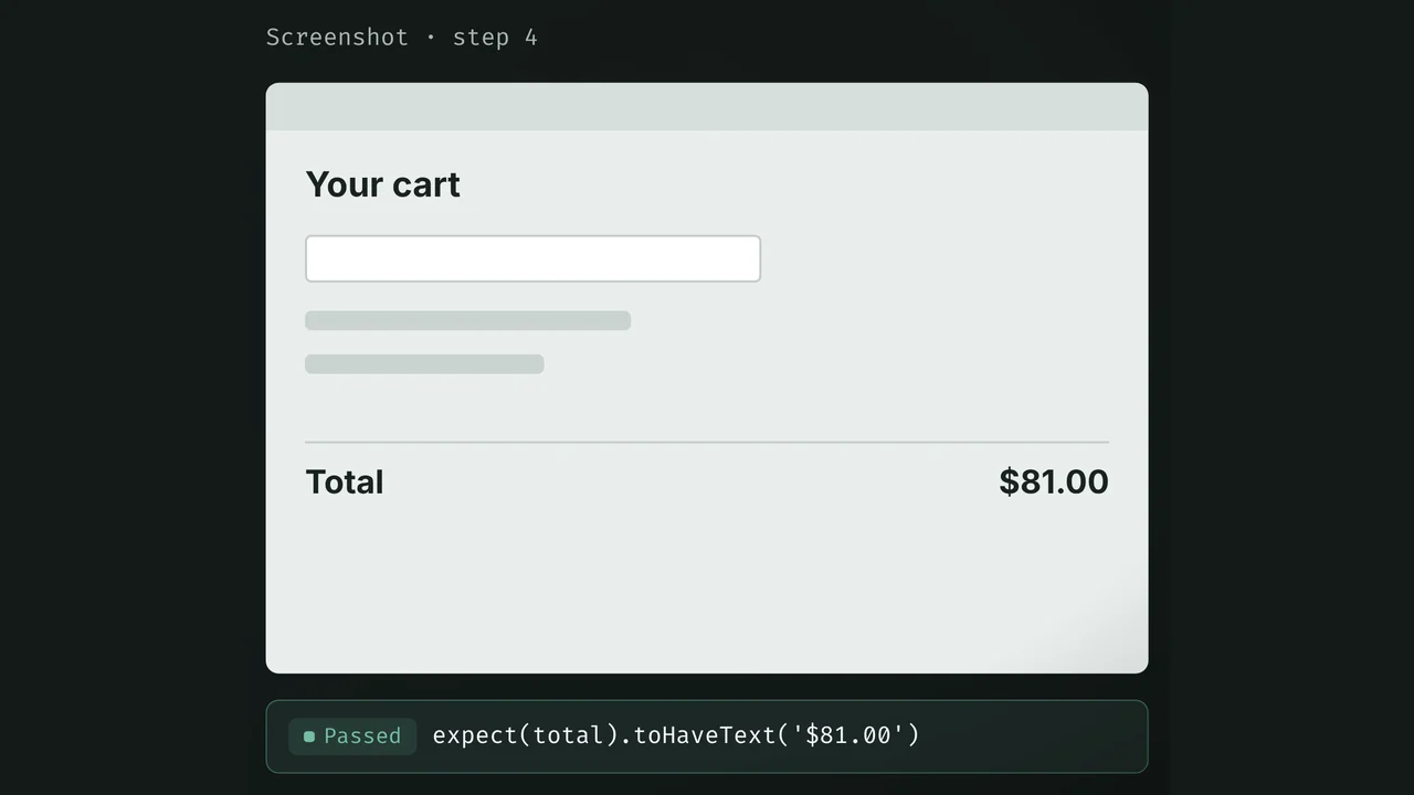 Run #2148 of promo-stacking.spec.ts: four steps with screenshots, the cart screenshot at step 4 and the passing total assertion.